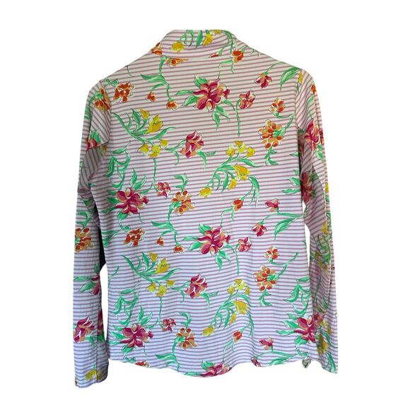 Ibkul Pink Floral Long Sleeve 1/4 Zip Shirt Mesh Sleeves Size Women’s M UPF 50 - Picture 2 of 8